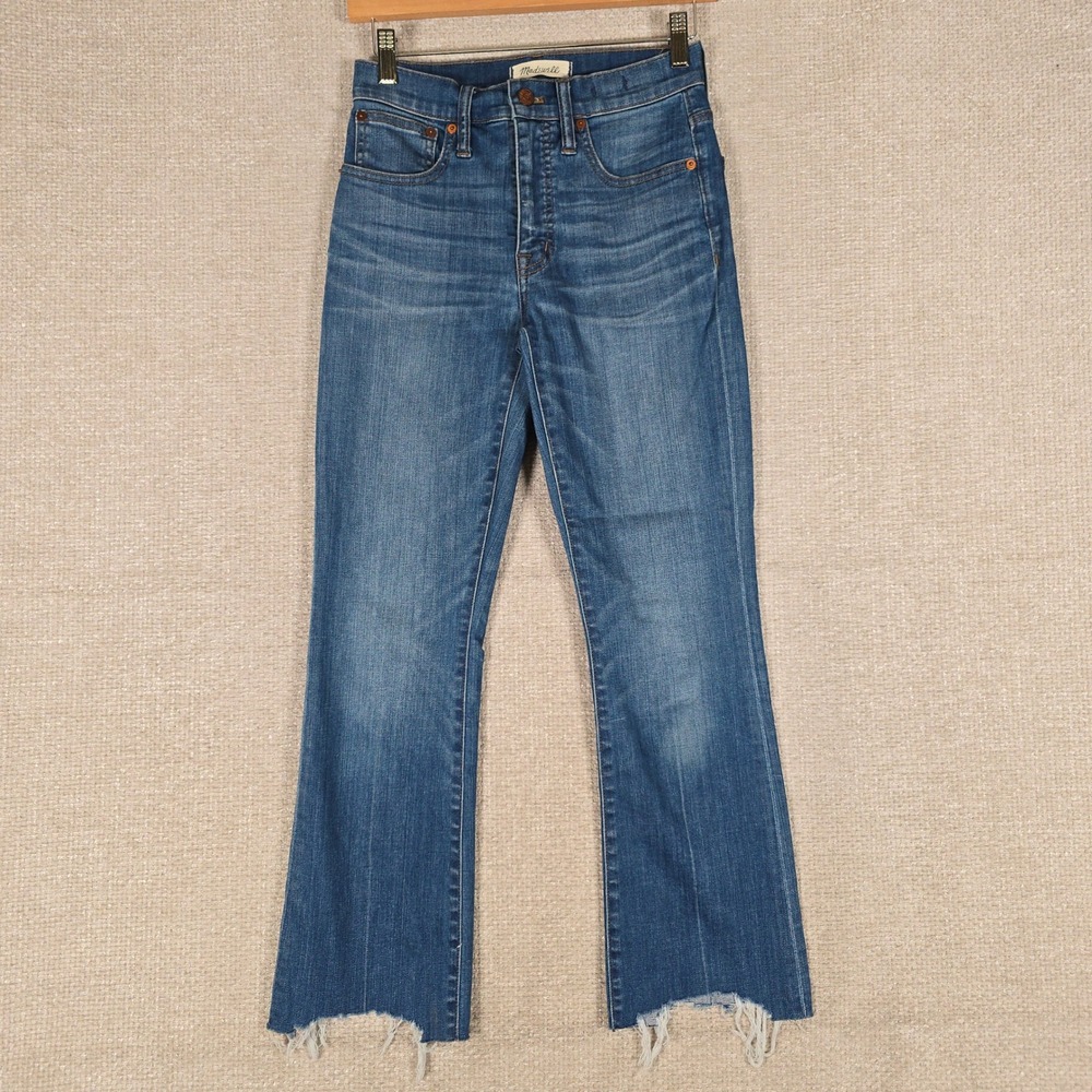 Madewell Cali Demi-Boot Jeans Blue High Rise Raw Hem Stretch Denim Size 24